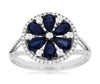 1.98CT DIAMOND & AAA SAPPHIRE 14KT WHITE GOLD PEAR SHAPE & ROUND FLOWER FUN RING