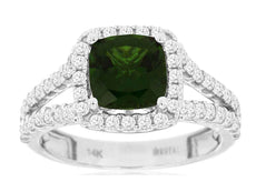 2.14CT DIAMOND & AAA RUSSALITE 14K WHITE GOLD 3D CUSHION & ROUND ENGAGEMENT RING