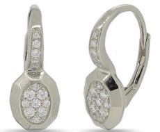 ESTATE .15CT DIAMOND 14KT WHITE GOLD CLUSTER OVAL FUN LEVERBACK HANGING EARRINGS