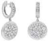 1.41CT DIAMOND 14KT WHITE GOLD CLUSTER PAVE CIRCULAR FUN HUGGIE HANGING EARRINGS