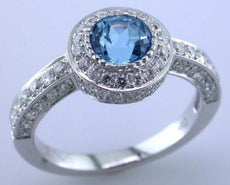 2.14CT DIAMOND & AAA BLUE TOPAZ 18KT WHITE GOLD 3D HALO FILIGREE ENGAGEMENT RING