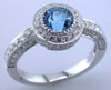2.14CT DIAMOND & AAA BLUE TOPAZ 18KT WHITE GOLD 3D HALO FILIGREE ENGAGEMENT RING