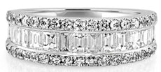 2.09CT DIAMOND 18K WHITE GOLD 3D ROUND & BAGUETTE CLASSIC 3 ROW ANNIVERSARY RING