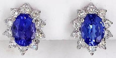 2.78CT DIAMOND & AAA TANZANITE 18KT WHITE GOLD OVAL & ROUND FLOWER STUD EARRINGS