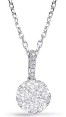 .52CT DIAMOND 14K WHITE GOLD CLASSIC ROUND PAVE FLOWER CIRCULAR FLOATING PENDANT