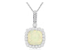 2.07CT DIAMOND & AAA OPAL 14K WHITE GOLD 3D CUSHION & ROUND SQUARE HALO PENDANT