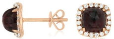 3.45CT DIAMOND & AAA GARNET 14KT ROSE GOLD 3D CABOCHON SQUARE HALO STUD EARRINGS