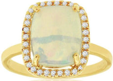 3.03CT DIAMOND & AAA OPAL 14KT YELLOW GOLD CUSHION & ROUND SQUARE HALO LOVE RING