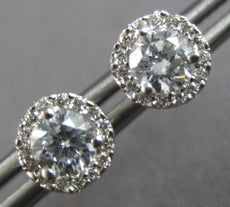 ESTATE .65CT DIAMOND 14KT WHITE GOLD CLASSIC SOLITAIRE HALO FLOWER STUD EARRINGS