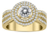 LARGE 1.13CT DIAMOND 14KT YELLOW GOLD 3D CLASSIC DOUBLE HALO ANNIVERSARY RING