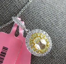 1.51CT WHITE & FANCY YELLOW DIAMOND 18K 2 TONE GOLD 3D OVAL & ROUND HALO PENDANT