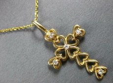 ESTATE .12CT DIAMOND 14K YELLOW GOLD CLASSIC MULTI HEART CROSS FLOATING PENDANT