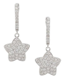 ESTATE 1.7CT DIAMOND 18KT WHITE GOLD 3D CLASSIC PAVE STAR FUN HANGING EARRINGS