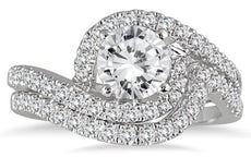 1.5CT DIAMOND 14KT WHITE GOLD 3D DOUBLE SWIRL ROUND ENGAGEMENT WEDDING RING SET