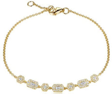 .60CT DIAMOND 14K YELLOW GOLD MULTI HEXAGON ROUND & BAGUETTE ADJUSTABLE BRACELET