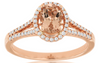 .87CT DIAMOND & AAA MORGANITE 14KT ROSE GOLD OVAL & ROUND HALO ENGAGEMENT RING