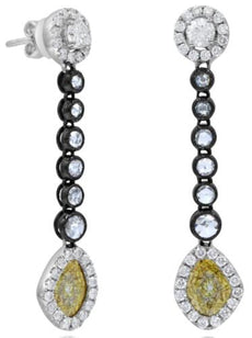 LARGE 2.13CT WHITE ROSE & ICE DIAMOND 18KT WHITE & BLACK GOLD TEAR DROP EARRINGS