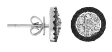 .88CT WHITE & BLACK DIAMOND 14KT WHITE GOLD 3D CLUSTER FLOWER HALO STUD EARRINGS