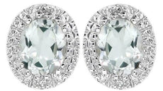 ESTATE .68CT DIAMOND & AAA GREEN AMETHYST 14KT WHITE GOLD 3D OVAL STUD EARRINGS