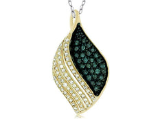 .50CT WHITE & BLUE DIAMOND 14KT YELLOW GOLD LEAF TEAR DROP FUN FLOATING PENDANT
