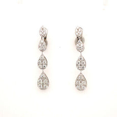 2.22CT DIAMOND 18KT WHITE GOLD 3D ROUND CLUSTER DROP CHANDELIER HANGING EARRINGS