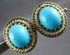 ANTIQUE LARGE AAA TURQUOISE & PEARL 14K YELLOW GOLD OVAL FILIGREE EARRINGS 27292