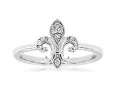 ESTATE .07CT DIAMOND 14KT WHITE GOLD 3D FILIGREE FLEUR DE LIS FUN RING