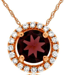 .73CT DIAMOND & AAA RHODOLITE 14KT ROSE GOLD ROUND HALO CLASSIC FLOATING PENDANT