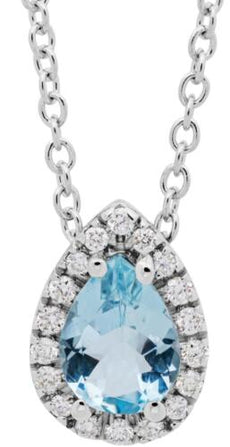 .88CT DIAMOND & AAA AQUAMARINE 18KT WHITE GOLD PEAR SHAPE & ROUND HALO PENDANT