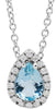 .88CT DIAMOND & AAA AQUAMARINE 18KT WHITE GOLD PEAR SHAPE & ROUND HALO PENDANT