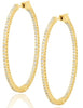 LARGE 1.5CT DIAMOND 18KT YELLOW GOLD 3D ROUND SHARED PRONG HOOP HANGING EARRINGS