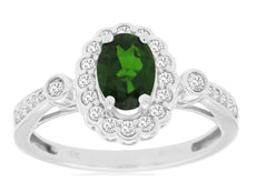 1.29CT DIAMOND & AAA RUSSALITE 14KT WHITE GOLD 3D OVAL & ROUND BEZEL FLOWER RING