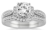 1.25CT DIAMOND 14KT WHITE GOLD 3D FILIGREE MILGRAIN ENGAGEMENT WEDDING RING SET