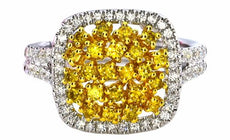 .99CT WHITE & FANCY YELLOW DIAMOND 18KT 2 TONE GOLD SQUARE HALO ANNIVERSARY RING