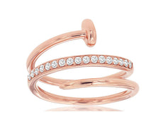 ESTATE .20CT DIAMOND 14KT ROSE GOLD 3D ROUND CLASSIC CRISS CROSS NAIL LOVE RING