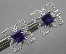 .75CT DIAMOND & AAA AMETHYST 14KT WHITE GOLD PRINCESS CUT & ROUND STUD EARRINGS