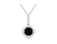 .71CT DIAMOND & AAA SAPPHIRE 14KT WHITE GOLD ROUND HALO SQUARE FLOATING PENDANT