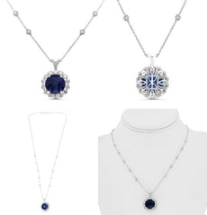 20.34CT DIAMOND & AAA SAPPHIRE PLATINUM 3D ROUND FLOWER BY THE YARD LOVE PENDANT