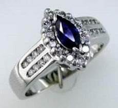 1.05CT DIAMOND & AAA SAPPHIRE 14K WHITE GOLD 3D MARQUISE & ROUND ENGAGEMENT RING