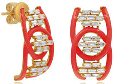 .65CT DIAMOND & RED ENAMEL 14KT ROSE GOLD 3D CRISS CROSS LOVE KNOT FUN EARRINGS