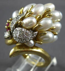 ANTIQUE EXTRA LARGE .60CT DIAMOND & AAA RUBY & PEARL 18K YELLOW GOLD RING #27800