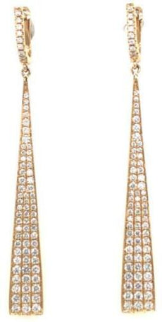 1.99CT DIAMOND 18K YELLOW GOLD 3D ELONGATED TRIANGULAR PAVE FUN HANGING EARRINGS