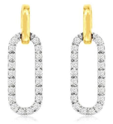 ESTATE .2CT DIAMOND 14K 2 TONE GOLD CLASSIC ROUND OPEN OVAL FUN HANGING EARRINGS