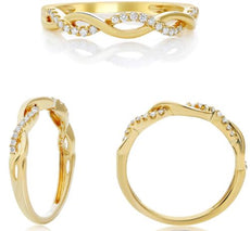 ESTATE .13CT DIAMOND 14K YELLOW GOLD 3D ROUND CLASSIC INFINITY FUN LOVE RING