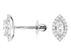 .37CT DIAMOND 14KT WHITE GOLD 3D MARQUISE & ROUND HALO SCREWBACK STUD EARRINGS