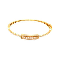 1.07CT DIAMOND 18KT YELLOW GOLD ROUND & BAGUETTE RECTANGULAR BAR BANGLE BRACELET