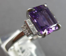 1.92CT DIAMOND & AAA AMETHYST 14K WHITE GOLD EMERALD CUT & ROUND ENGAGEMENT RING