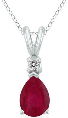 .30CT DIAMOND & AAA RUBY 14KT WHITE GOLD 3D PEAR SHAPE & ROUND FLOATING PENDANT