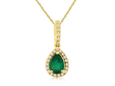 .81CT DIAMOND & AAA EMERALD 14KT YELLOW GOLD 3D PEAR SHAPE HALO FLOATING PENDANT
