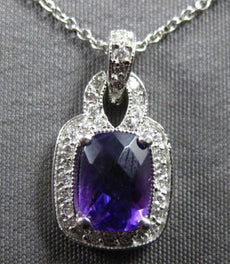 .87CT DIAMOND & AAA AMETHYST 14KT WHITE GOLD 3D CUSHION & ROUND FLOATING PENDANT